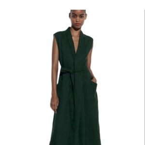 Zara Dark Green miminalist  Sleeveless Belted Maxi Dress